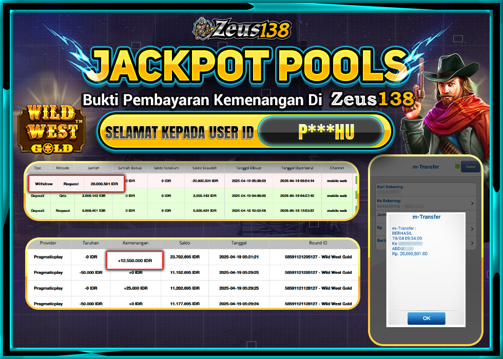 ZEUS138 WILD WEST GOLD  Rp.20.000.501,- LUNAS